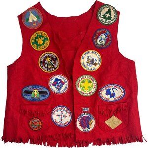 1950s Boy Scouts BSA Red Fringed Vest Philmont Ranch Patches Du Page Kenosha